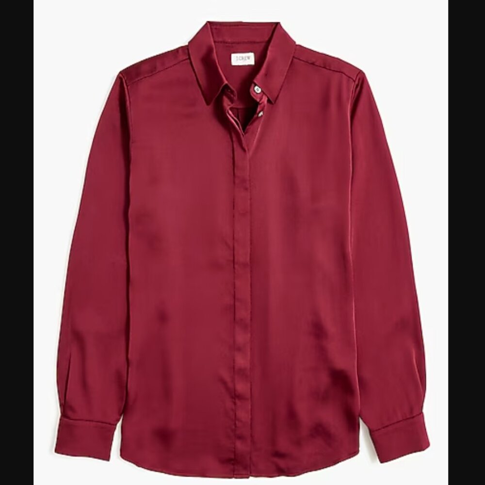 J. Crew Silky Button-Up Blouse in Burgundy
